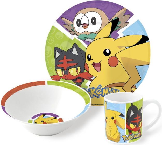 Pokemon servise - frokostsett i keramikk - tallerken, skål og kopp