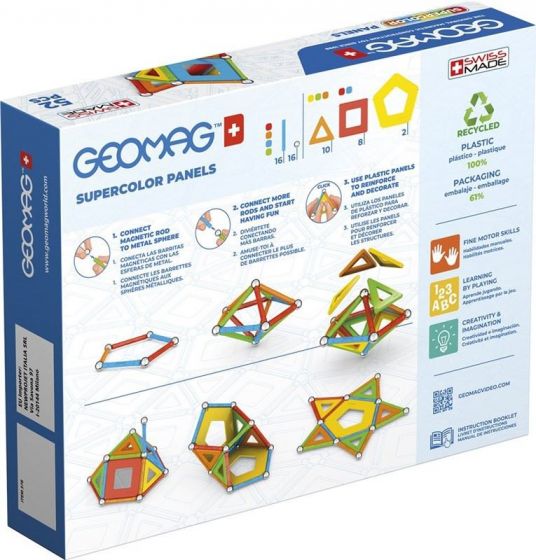 Geomag Supercolor Panels - magnetisk byggesett i resirkulert plast - 52 deler