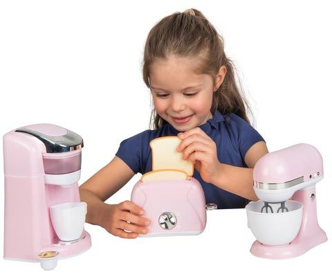 Exklusivt set med köksleksaker för barn - kaffebryggare, köksmaskin och brödrost