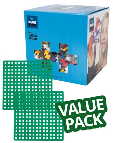 Plus Plus Basic Value Pack - byggesett med 1200 brikker og 2 byggeplater - basisfarger
