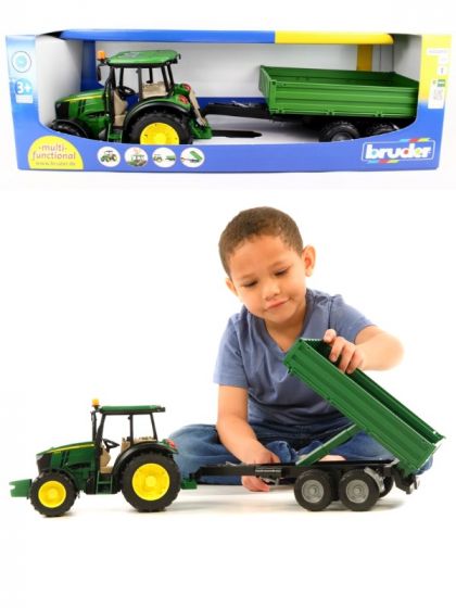 Bruder John Deere 5115M grønn traktor med tipphenger - 02108