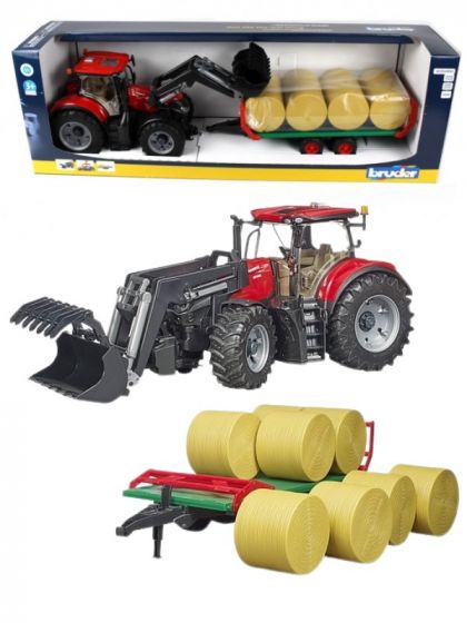 Bruder Case IH 300CVX traktor med rundballehenger og 8 rundballer - 03198