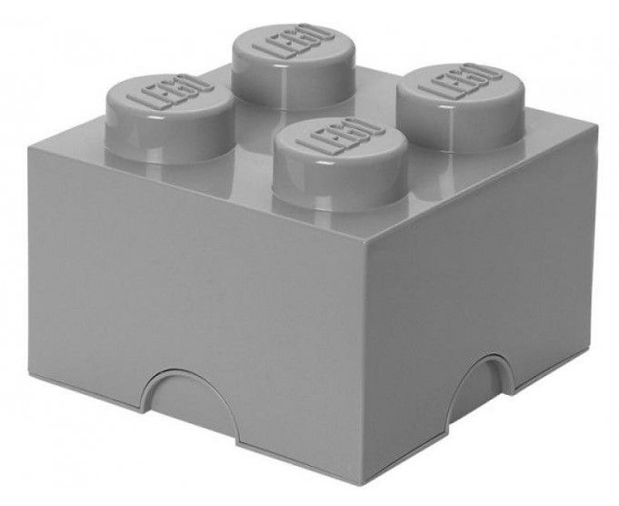 LEGO storage brick 4 - opbevaringsklods med låg - 25 x 25 cm - Medium Stone Grey - Design Collection