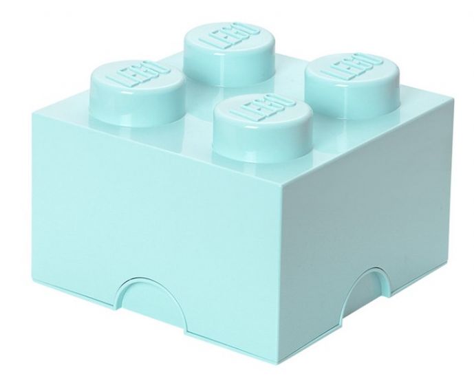 LEGO Storage brick 4 - opbevaringsklods med låg - 25 x 25 cm - Aqua - Design Collection