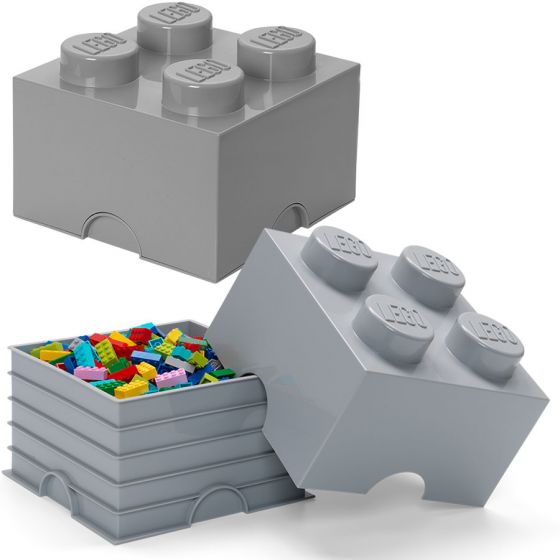 LEGO Storage Brick 4 - oppbevaringsboks med lokk - 25 x 25 cm - medium stone grey - design collection