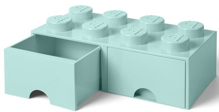 LEGO Storage Brick Drawer 8 - stor oppbevaringskloss med 2 skuffer - 50 x 25 cm - aqua 