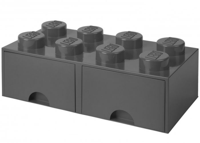 LEGO Storage Brick Drawer 8 - stor oppbevaringskloss med 2 skuffer - 50 x 25 cm - dark stone grey 