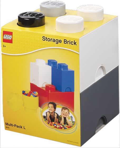 LEGO Storage Brick multi-pack - 4 olika förvaringsklossar - black, grey, dark grey, white