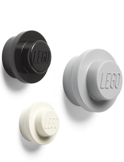 LEGO Storage Wall hangers 3-pack Väggknoppar- grå, svart och vit