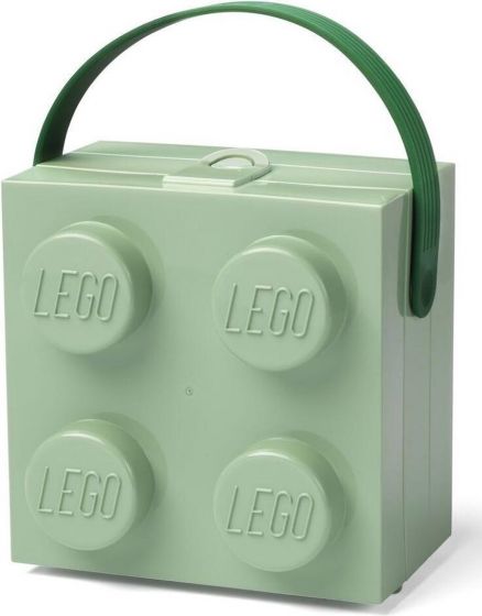 LEGO Storage matboks med håndtak - stor LEGO kloss med 4 knotter - sand green