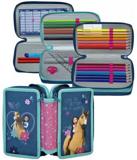 Spirit trippel pennfodral med färgpennor och skrivtillbehör
