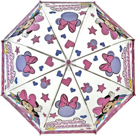 Disney Minni Mus gjennomsiktig paraply med rosa detaljer - 69 cm