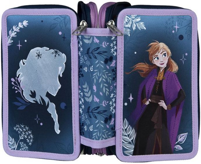 Disney Frozen Anna og Elsa - tredobbelt penalhus med farveblyanter og skrivetilbehør