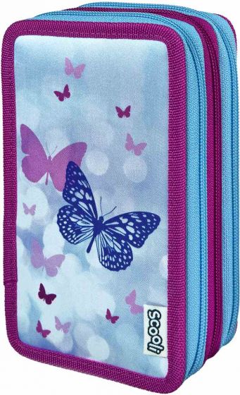 Fly and Sparkle sommerfugl - trippelt pennal med fargeblyanter og skrivesaker