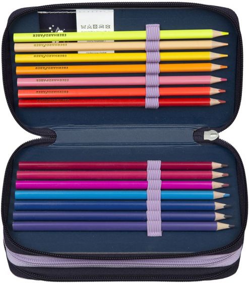 Dreamland enhjørning - trippelt pennal med fargeblyanter og skrivesaker