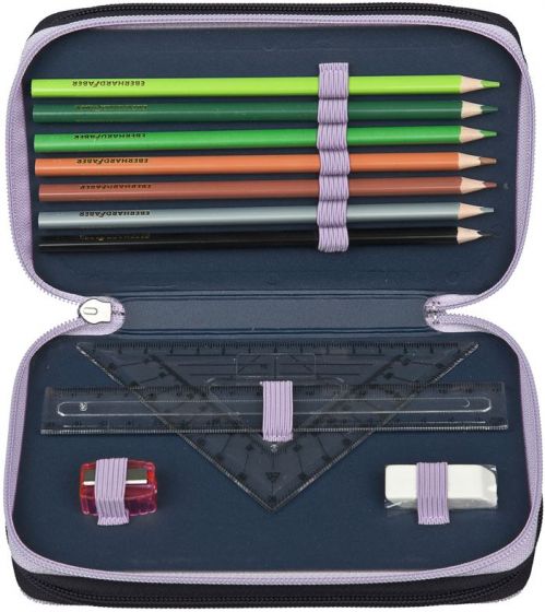 Dreamland trippel pennfodral med färgpennor och skrivtillbehör