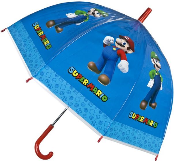 Super Mario blått paraply med motiv av Mario och Luigi - 69 cm