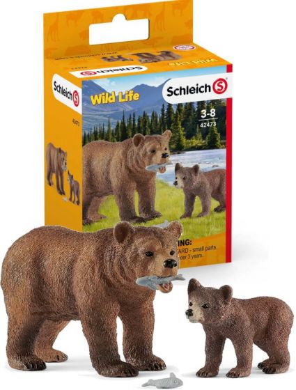 Schleich Wild Life Grizzlybjørn mor med unge 42473 - figursett med 2 bjørner