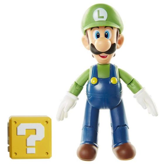 Nintendo Super Mario Luigi figur med question block og bevegelige ledd - 10 cm