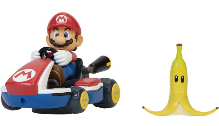 Nintendo Spin Out Mario Kart trekk-opp bil - Mario Kart lekebil med bananskall