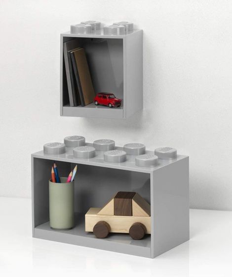 LEGO Storage Brick shelf 4 + 8 - hylla med stor och liten LEGO-bit - Medium Stone Grey