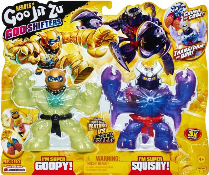 Goo Jit Zu Goo Shifters Versus Pack actionfigurer med goo-fyll - Liquid Gold Pantaro vs Shadow Ord Scorpius