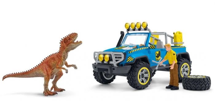 Schleich Dinosaur terrengbil med dinosaur 41464 - kjøretøy med figur og dinosaur samt tilbehør - 36 deler