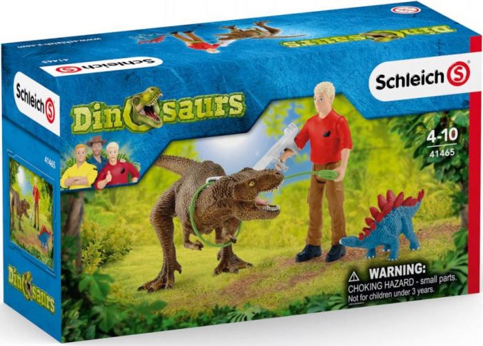 Schleich Dinosaur Tyrannosaurus Rex angrep 41465 - med figur, 2 dinosaurer og tilbehør