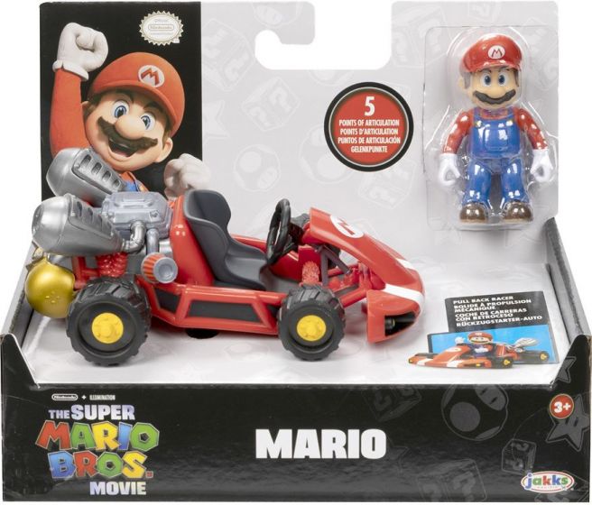 Super Mario Bros Movie figursett - Mario-figur med pull back kart racer - 6 cm