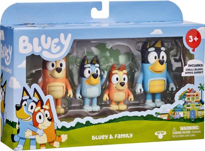 Bluey och familjen figurpaket med 4 figurer - 5 cm