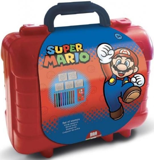 Multiprint Super Mario Bros Travel Set - koffert med fargeblyanter, stempler, klistremerker og aktivitetsbok