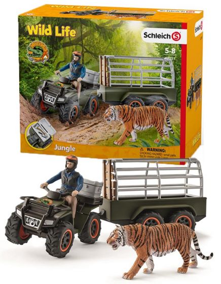 Schleich Wild Life Firhjuling med henger 42351 - med ranger og tiger