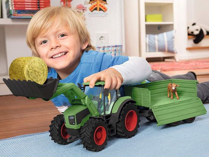 Schleich traktor 42379 med tilhenger figur og tilbehør 