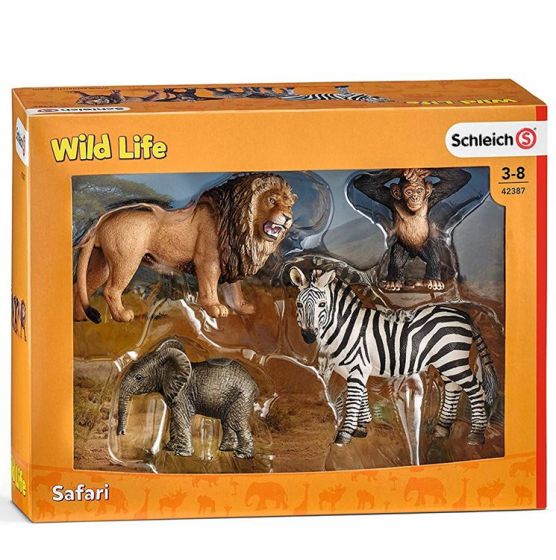 Schleich Wild Life startsæt med 4 figurer 42387 - løve, abe, elefant og zebra