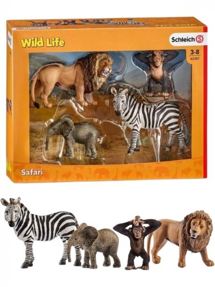 Schleich Wild Life startpaket med 4 figurer 42387 - lejon, apa, elefant och zebra