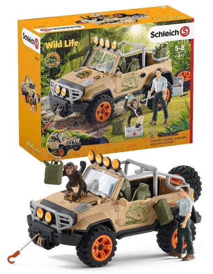 Schleich Wild Life Jeep - med figur, chimpanse og tilbehør