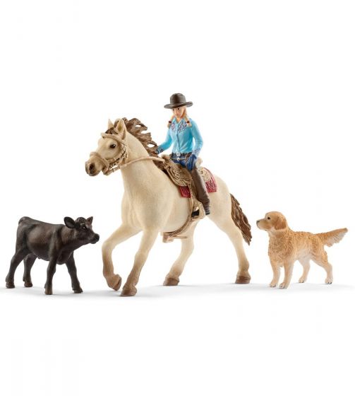 Schleich Western-riding med rytter, hest, hund og kalv - figursett