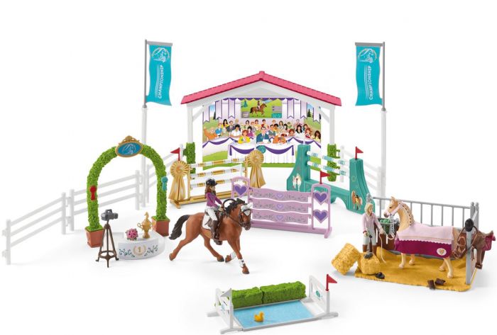 Schleich Horse Club Vänskapstävling - leksats med hästar, figurer, hinder och podium
