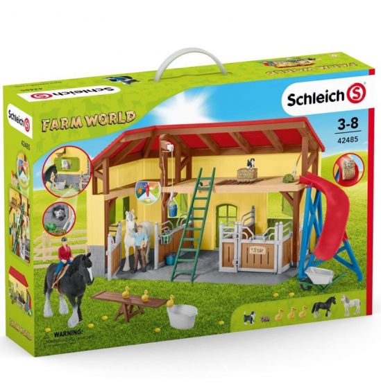 Schleich Farm World hestestald 42485 - med høloft, figurer, heste og dyr