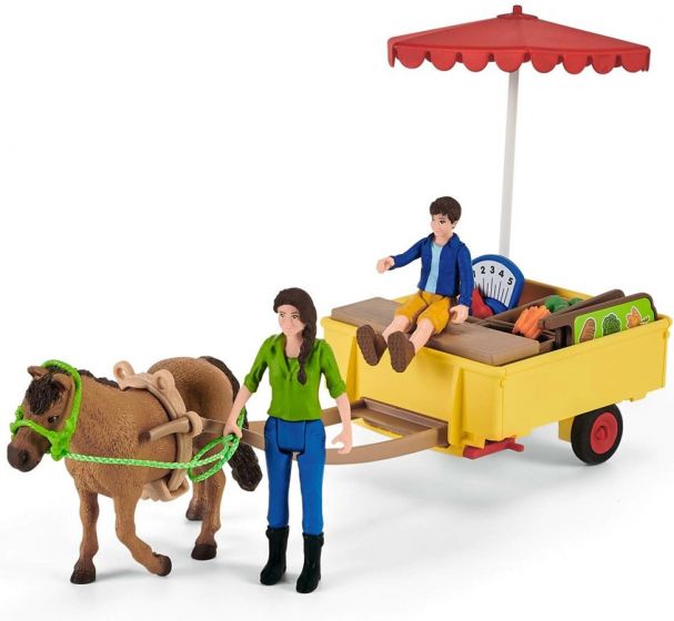 Schleich Farm World solrik markedsdag 42528 - lekesett med hest, salgsvogn og 2 figurer - 27 deler