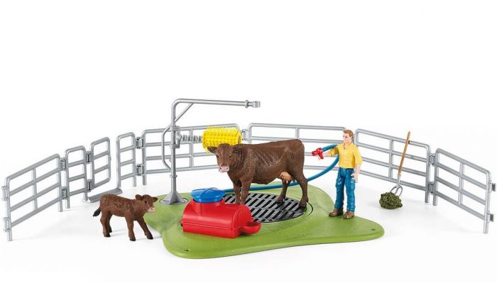 Schleich Farm World vaskestasjon for kyr - med ku og kalv