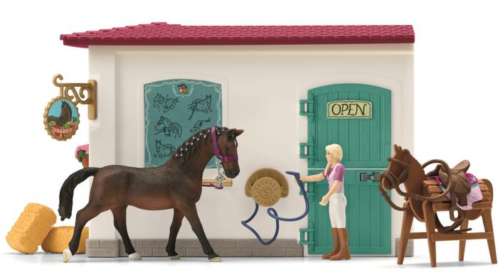 Schleich Horse Club hestebutikk 42568 - lekesett med 2 figurer og masse tilbehør