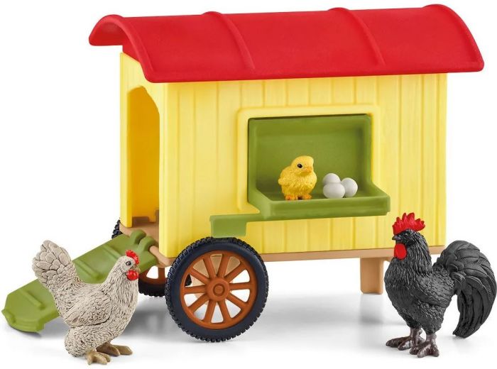 Schleich Farm World mobilt hønsebur 42567 - med hane, høne og kylling