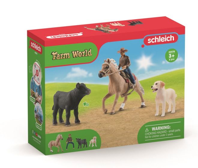 Schleich Farm World Western rideeventyr 42578 - western figursett med Angus-kalv