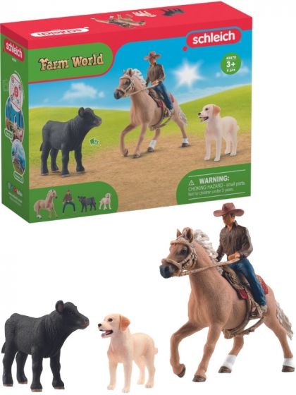 Schleich Farm World Western rideeventyr 42578 - western figursett med Angus-kalv