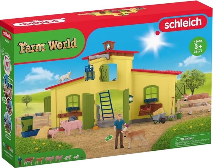 Schleich Farm World 42605 Stor låve med dyr og tilbehør