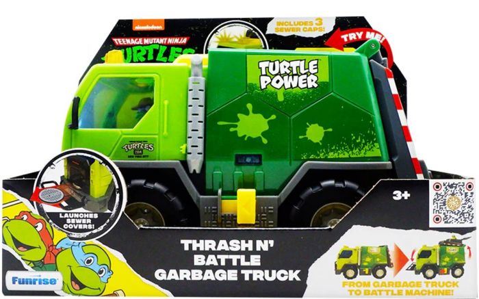 Turtles Trash N Battle 2i1 Søppelbil med lys og lyd - 25 cm 