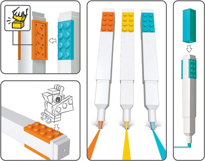 LEGO Stationery 3 markeringstusj - blå, oransje og gul