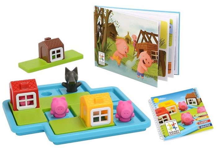 SmartGames Three Little Piggies - logikspil med 48 udfordringer med de tre små grise - fra 3 år