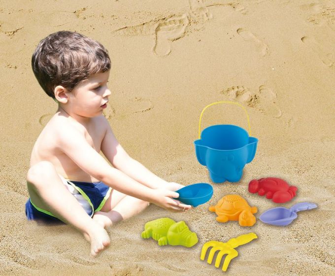Playgo strandleker i bøtte med dyreformer - 7 deler